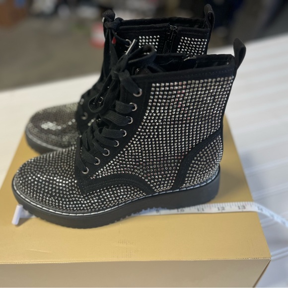 MADDEN GIRL Kurro Bedazzled Black Combat Boots Women Size 6.5 - Picture 5 of 8